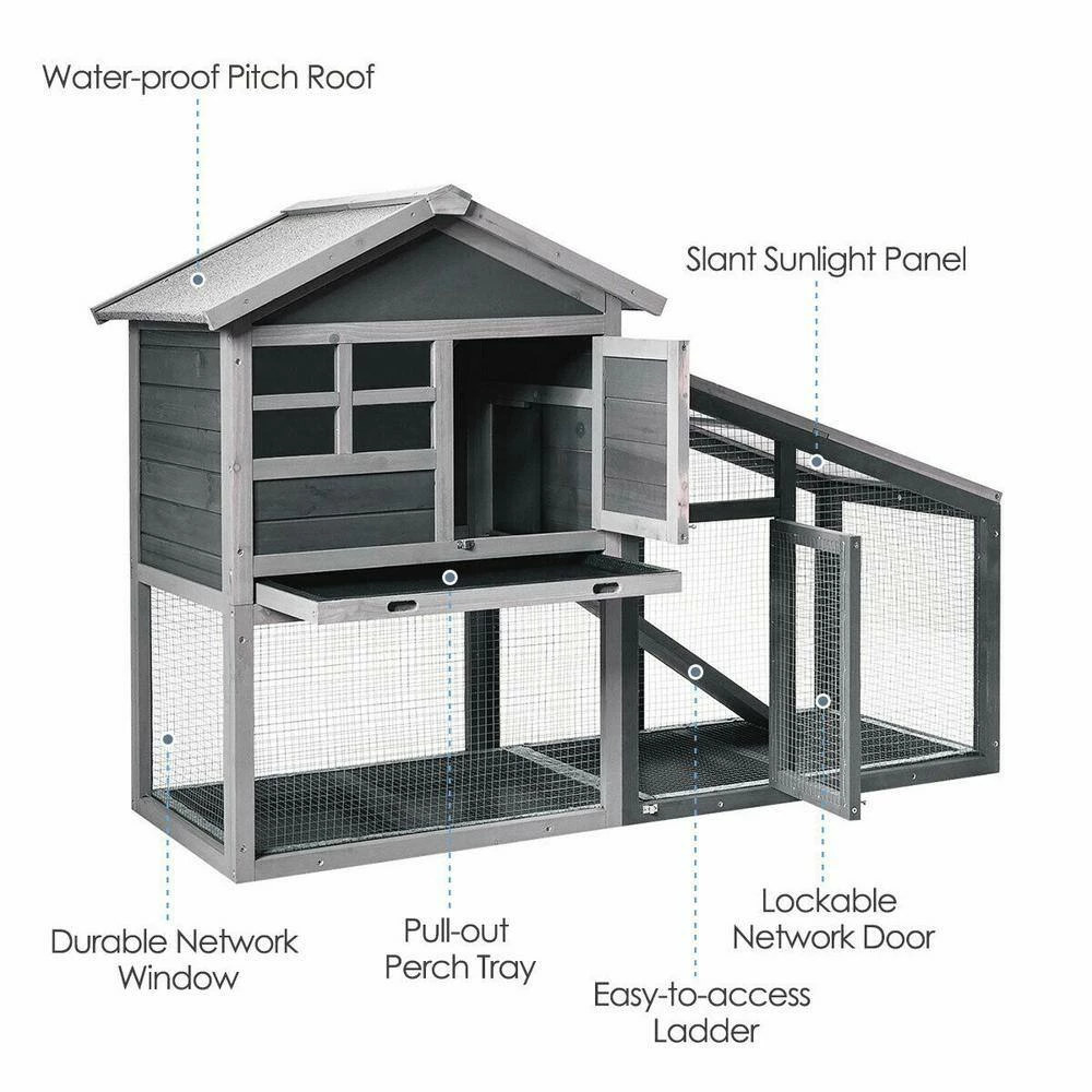Wooden Chicken Coop with Ventilation Door and Removable Tray for Indoor and Outdoor by ANGELES HOME - Image 3
