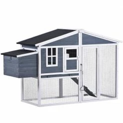6.1 ft. x 1.7 ft x 3.9 ft.Wooden Chicken Coop House Small Animal Cage Rabbit Hutch with Tray and Ramp Large Gray by Angel Sar