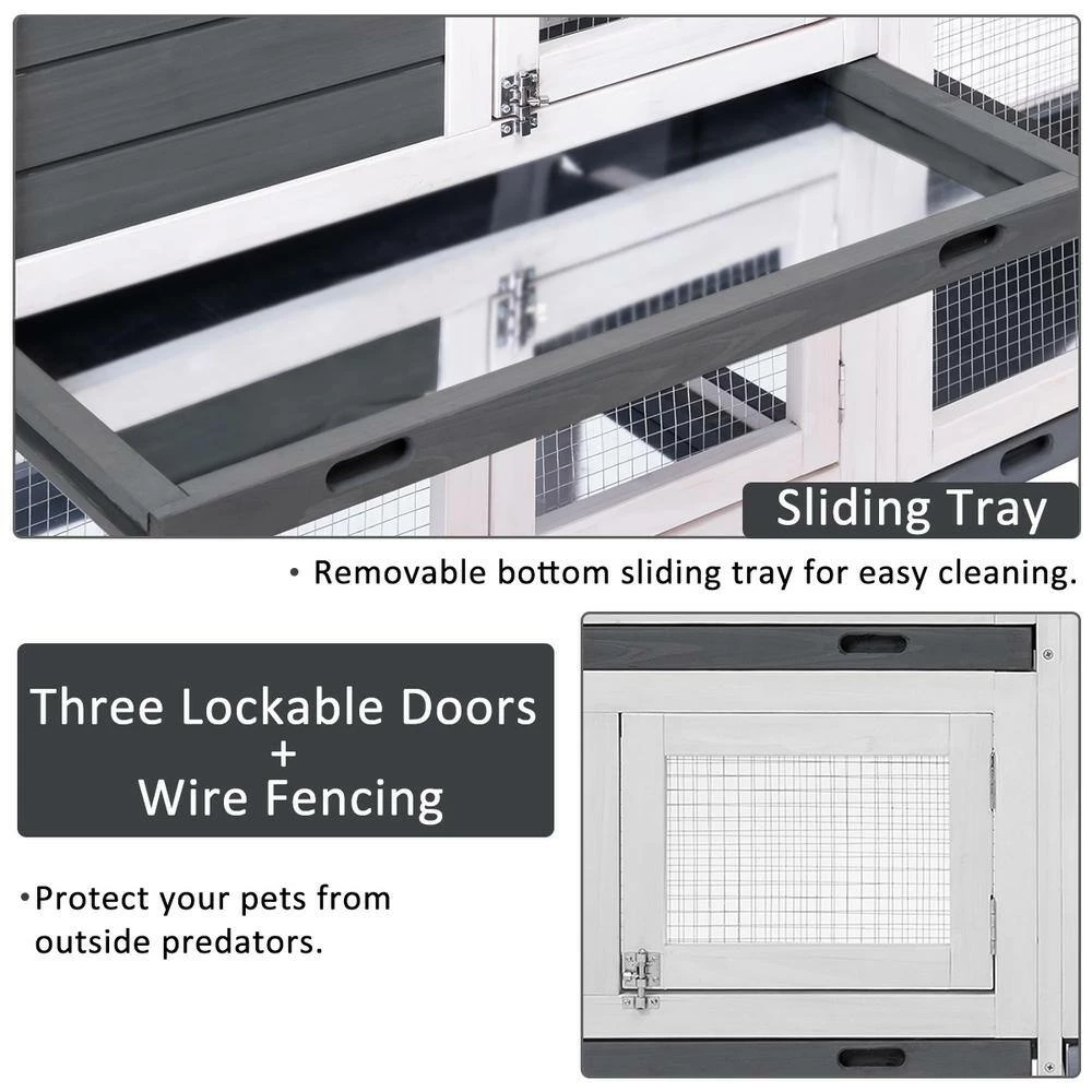 5.1 ft. x 1.7 ft x 3.1 ft. Small Animal House Pet Rabbit Hutch Wooden Chicken Coop with Tray and Ramp - Medium Gray by Angel Sar - Image 6