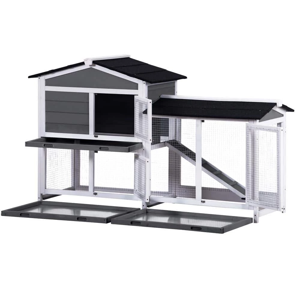 5.1 ft. x 1.7 ft x 3.1 ft. Small Animal House Pet Rabbit Hutch Wooden Chicken Coop with Tray and Ramp - Medium Gray by Angel Sar