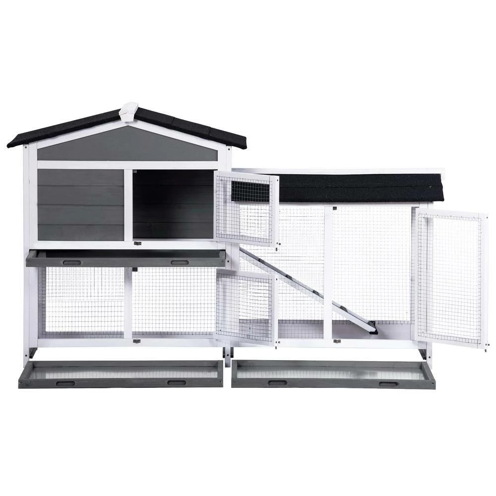 5.1 ft. x 1.7 ft x 3.1 ft. Small Animal House Pet Rabbit Hutch Wooden Chicken Coop with Tray and Ramp - Medium Gray by Angel Sar - Image 9