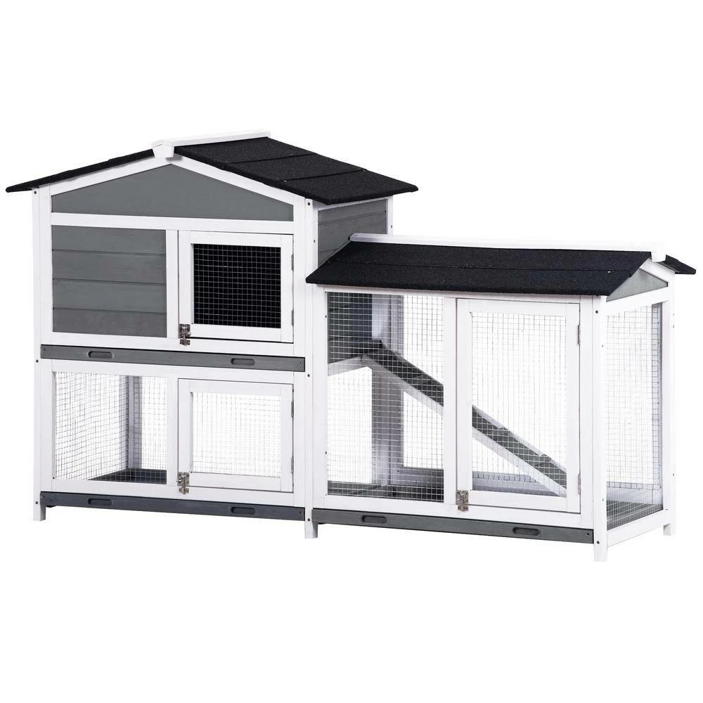 5.1 ft. x 1.7 ft x 3.1 ft. Small Animal House Pet Rabbit Hutch Wooden Chicken Coop with Tray and Ramp - Medium Gray by Angel Sar - Image 4