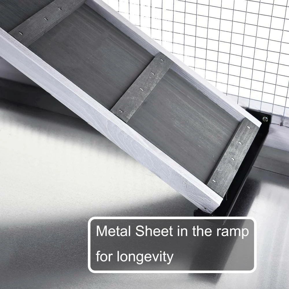 5.1 ft. x 1.7 ft x 3.1 ft. Small Animal House Pet Rabbit Hutch Wooden Chicken Coop with Tray and Ramp - Medium Gray by Angel Sar - Image 8