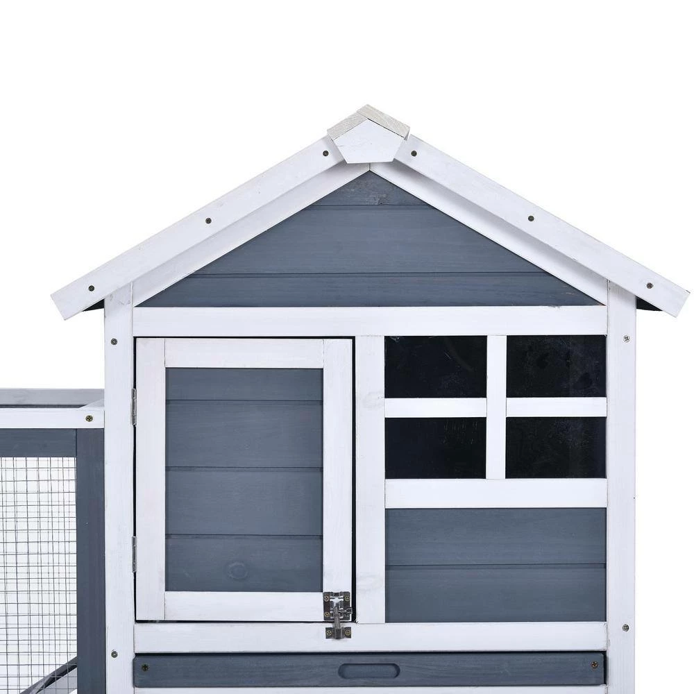4 ft. x 2.1 ft x 2.9 ft. Small Animal House Wood Chicken Coop Rabbit Hutch with Tray and Ramp - Medium Gray by Angel Sar - Image 6