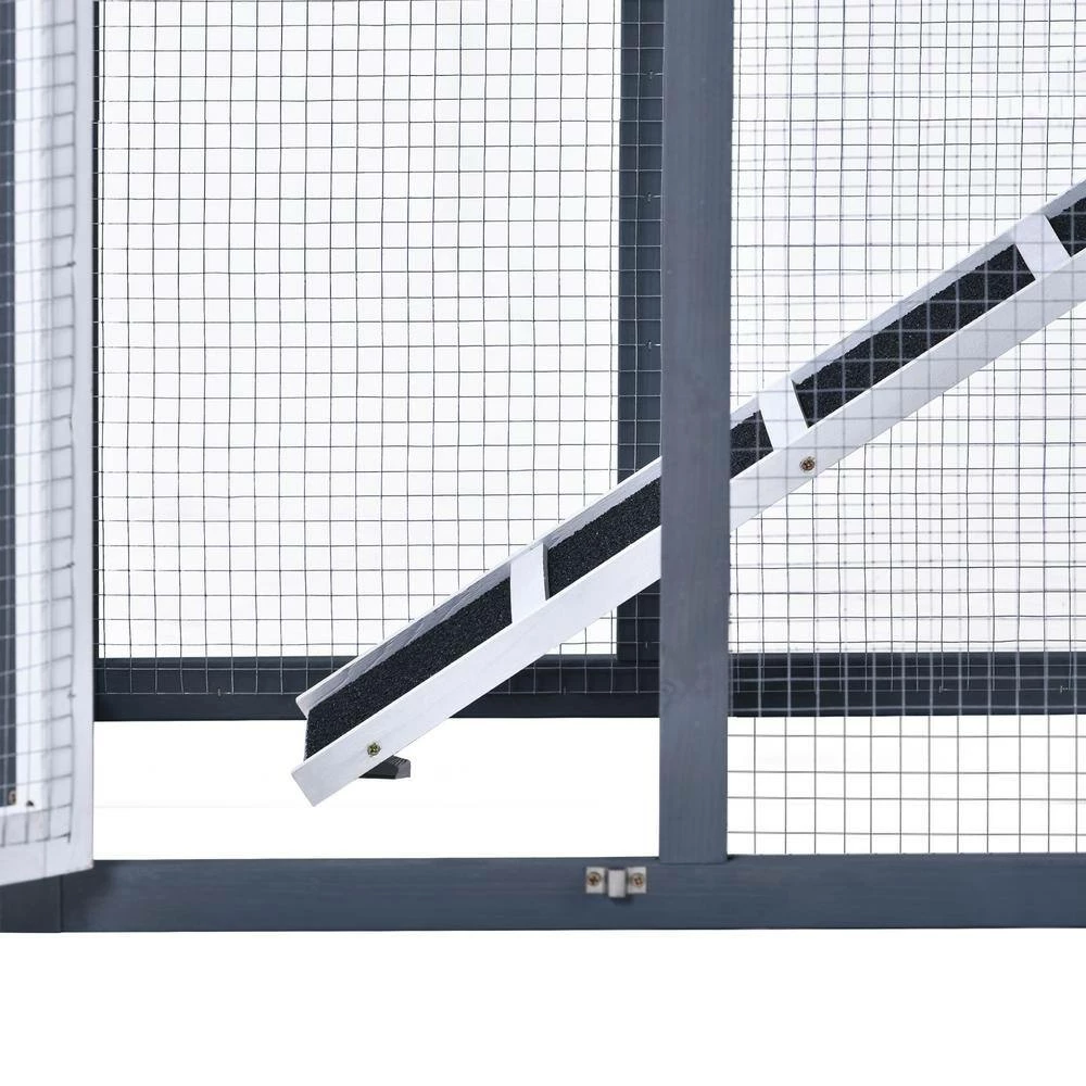 4 ft. x 2.1 ft x 2.9 ft. Small Animal House Wood Chicken Coop Rabbit Hutch with Tray and Ramp - Medium Gray by Angel Sar - Image 7