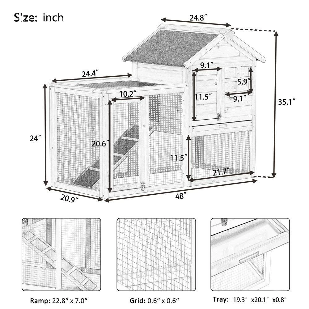 4 ft. x 2.1 ft x 2.9 ft. Small Animal House Wood Chicken Coop Rabbit Hutch with Tray and Ramp - Medium Gray by Angel Sar - Image 5