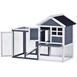 4 ft. x 2.1 ft x 2.9 ft. Small Animal House Wood Chicken Coop Rabbit Hutch with Tray and Ramp - Medium Gray by Angel Sar