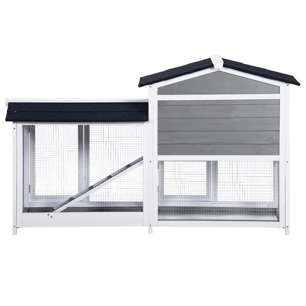 4 ft. x 2.1 ft x 2.9 ft. Small Animal House Wood Chicken Coop Rabbit Hutch with Tray and Ramp - Medium Gray by Angel Sar - Image 3