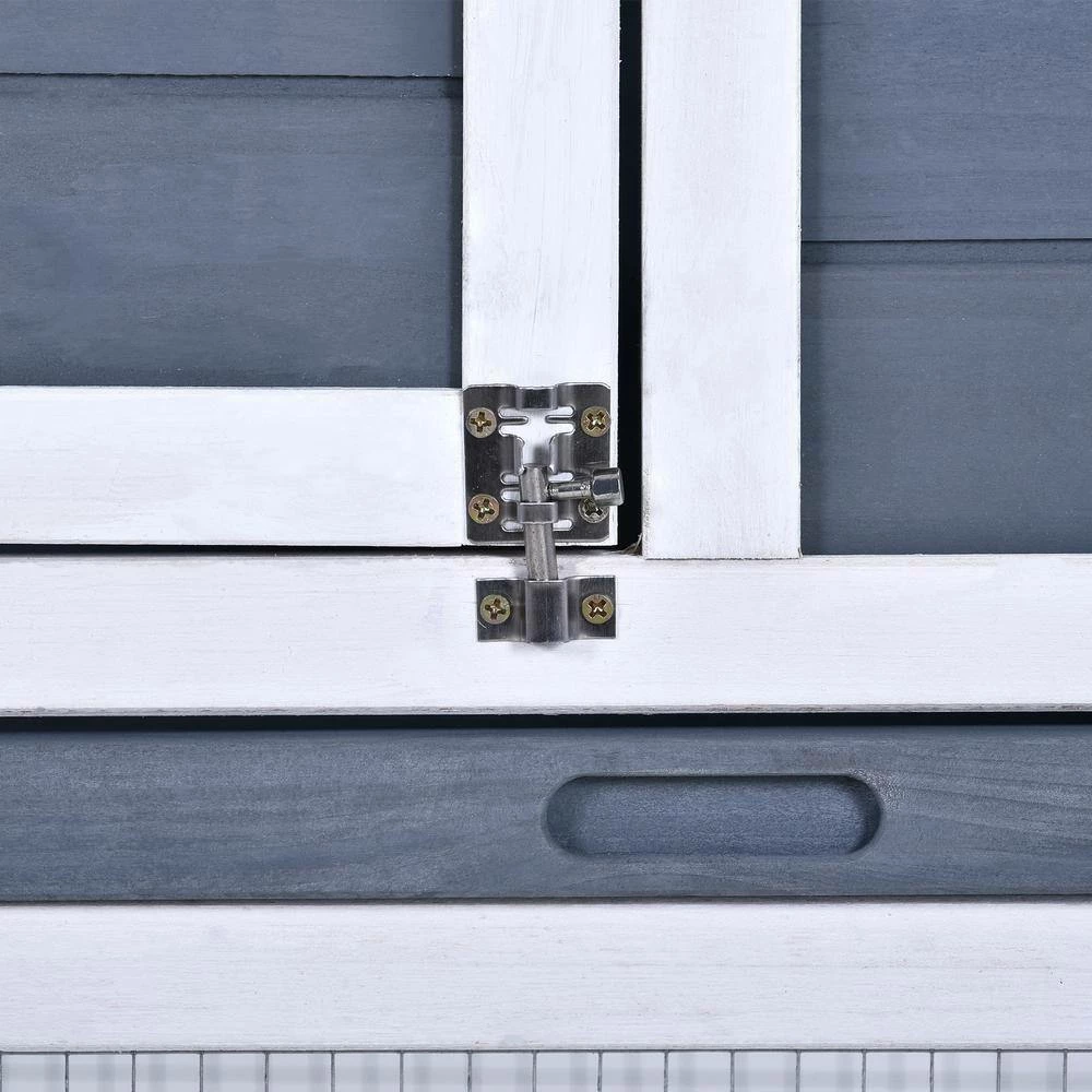 4 ft. x 2.1 ft x 2.9 ft. Small Animal House Wood Chicken Coop Rabbit Hutch with Tray and Ramp - Medium Gray by Angel Sar - Image 9