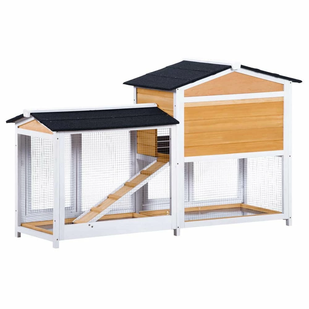 5.1 ft. x 1.7 ft x 3.1 ft. Small Animal House Pet Rabbit Hutch Wooden Chicken Coop with Tray and Ramp - Medium Natural by Angel Sar - Image 6