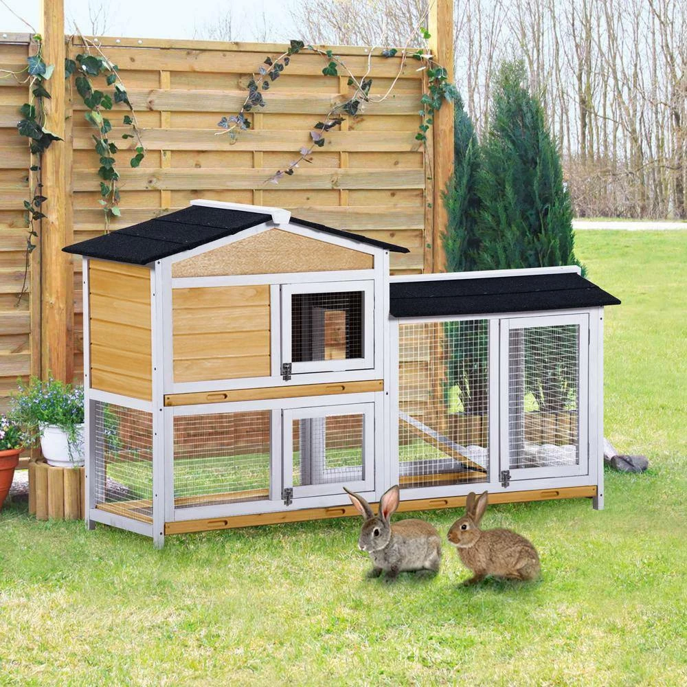 5.1 ft. x 1.7 ft x 3.1 ft. Small Animal House Pet Rabbit Hutch Wooden Chicken Coop with Tray and Ramp - Medium Natural by Angel Sar - Image 10