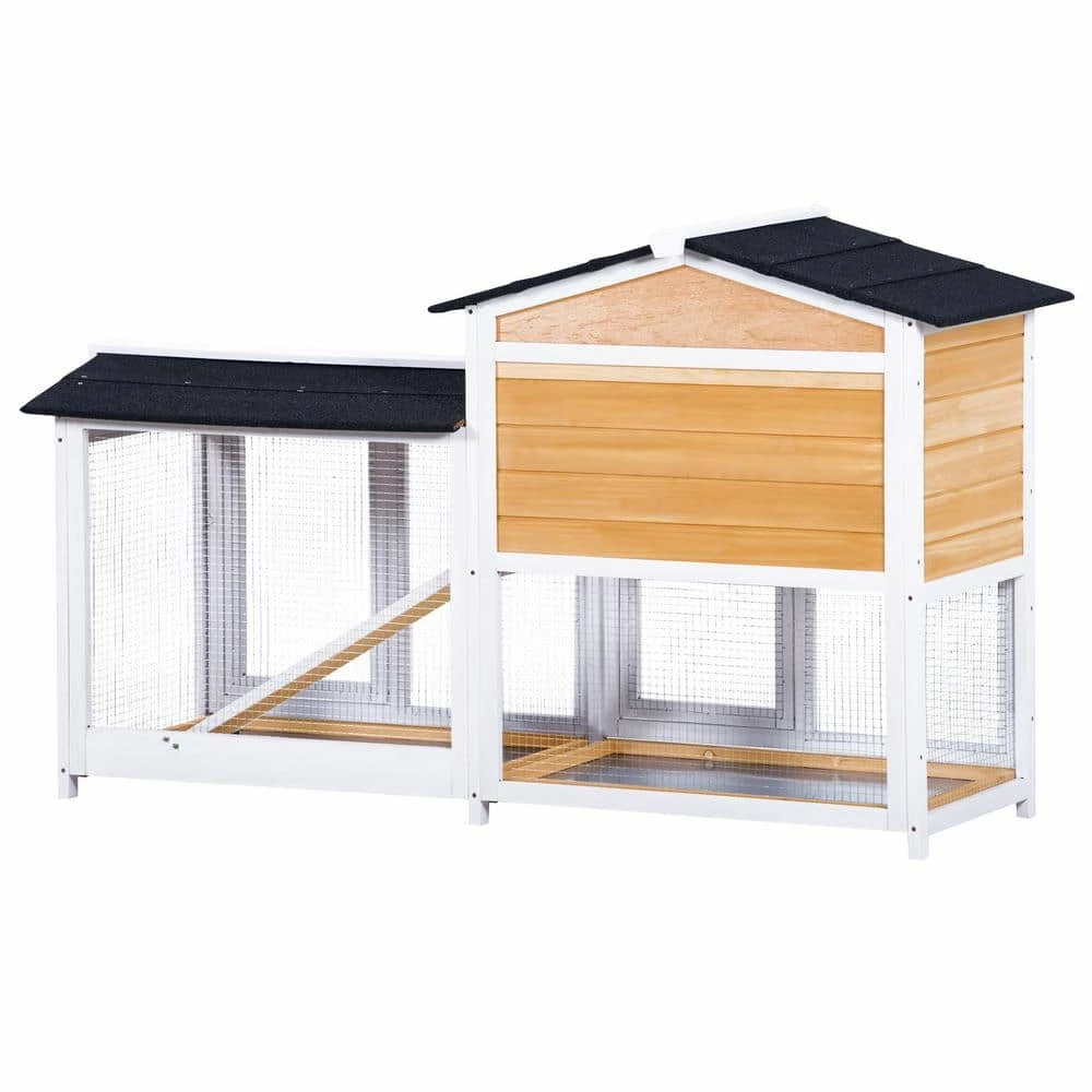 5.1 ft. x 1.7 ft x 3.1 ft. Small Animal House Pet Rabbit Hutch Wooden Chicken Coop with Tray and Ramp - Medium Natural by Angel Sar - Image 3