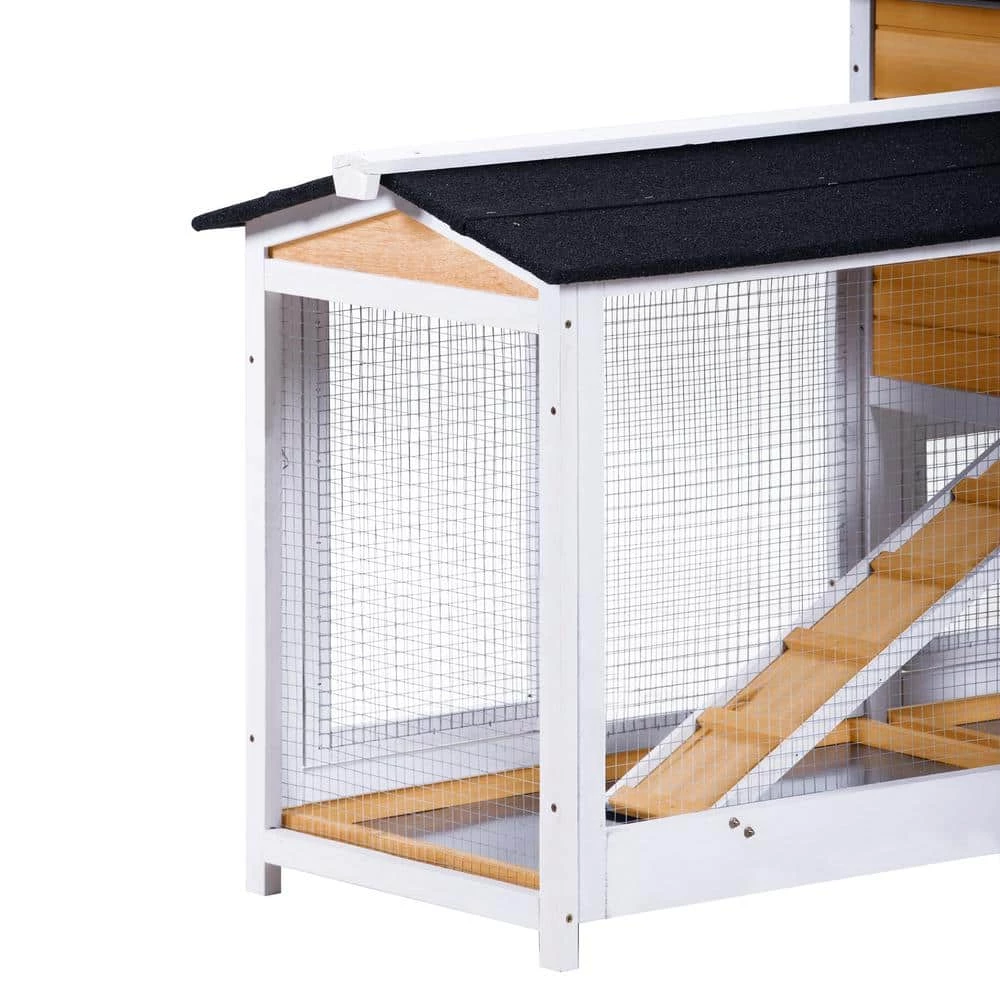 5.1 ft. x 1.7 ft x 3.1 ft. Small Animal House Pet Rabbit Hutch Wooden Chicken Coop with Tray and Ramp - Medium Natural by Angel Sar - Image 9