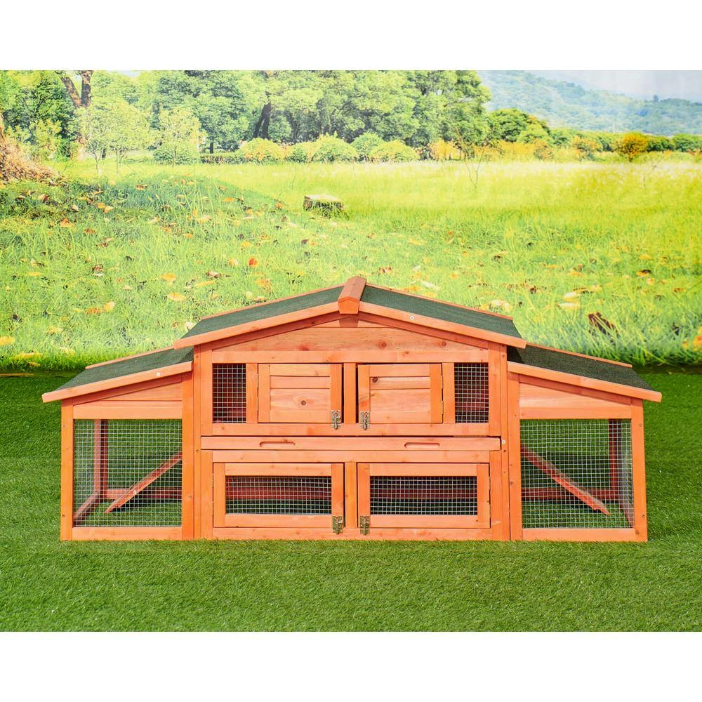 5.9 ft. x 1.7 ft. x 2.4 ft. Wood Rabbit Hutch Outdoor Small Animals House Chicken Coop with 2 Run Play Area - Large by Angel Sar - Image 10