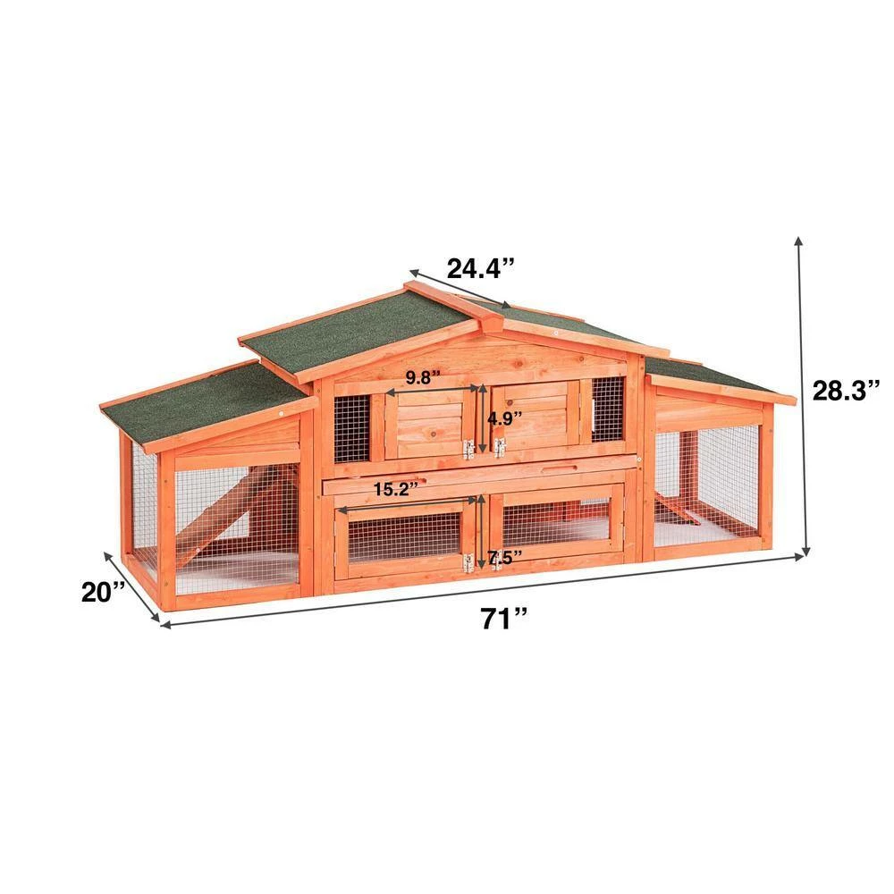 5.9 ft. x 1.7 ft. x 2.4 ft. Wood Rabbit Hutch Outdoor Small Animals House Chicken Coop with 2 Run Play Area - Large by Angel Sar - Image 7