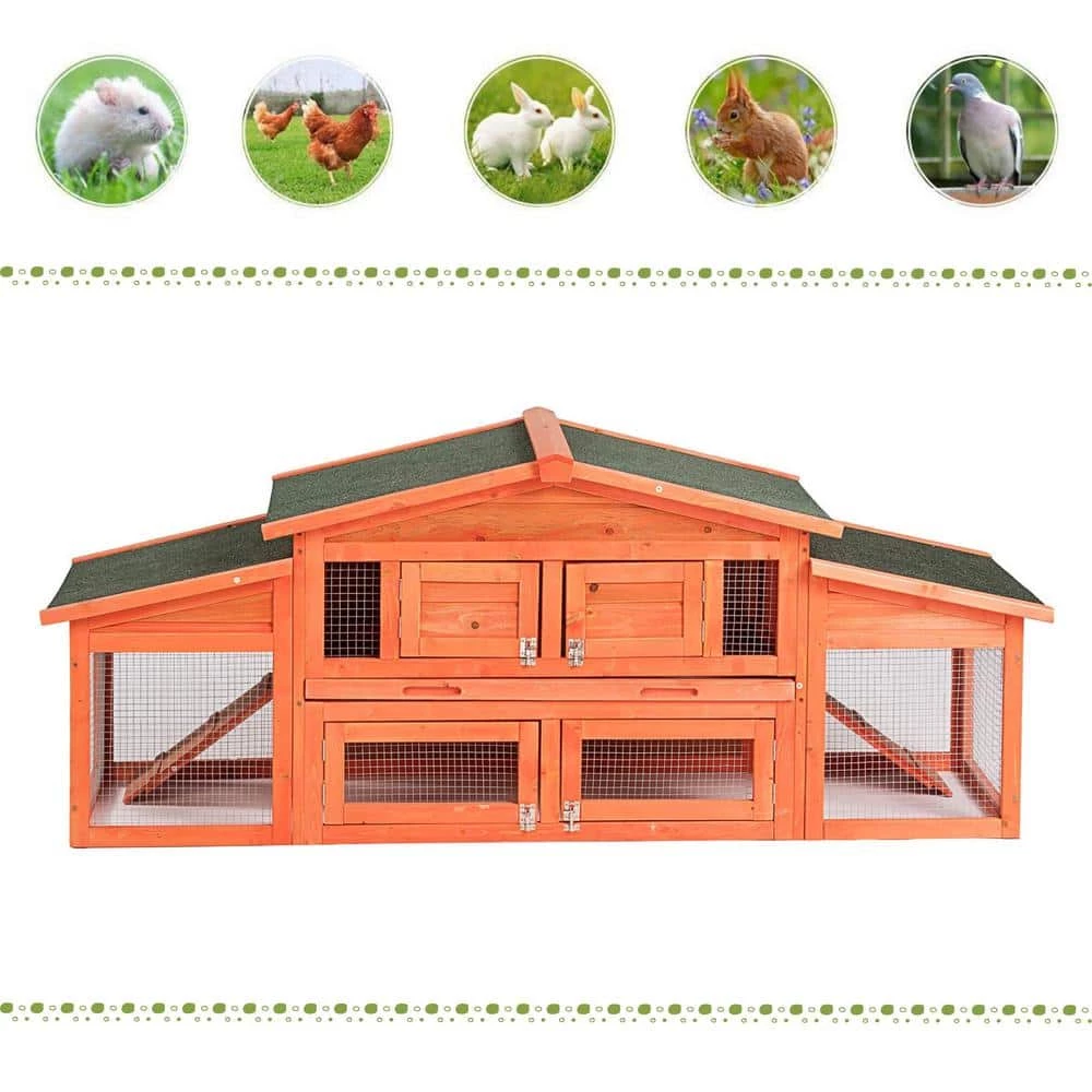 5.9 ft. x 1.7 ft. x 2.4 ft. Wood Rabbit Hutch Outdoor Small Animals House Chicken Coop with 2 Run Play Area - Large by Angel Sar - Image 5