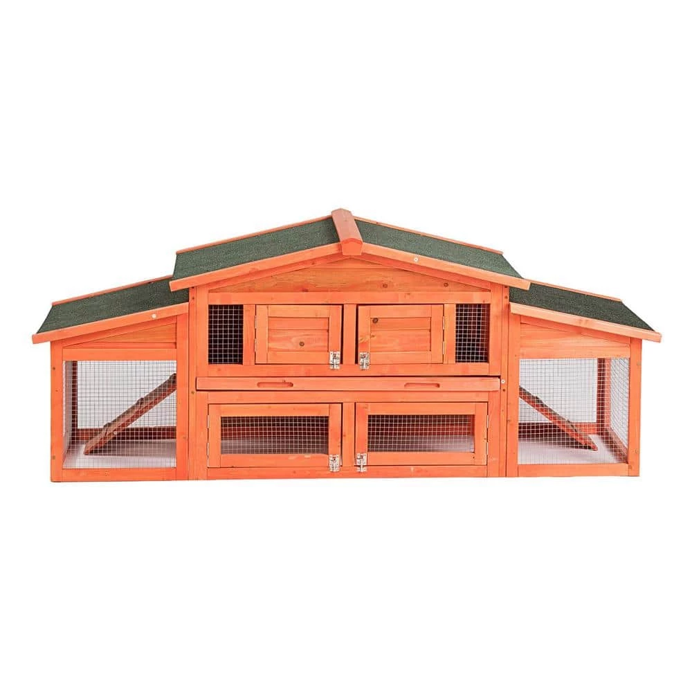 5.9 ft. x 1.7 ft. x 2.4 ft. Wood Rabbit Hutch Outdoor Small Animals House Chicken Coop with 2 Run Play Area - Large by Angel Sar