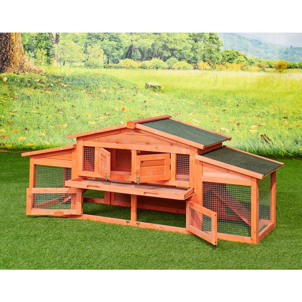 5.9 ft. x 1.7 ft. x 2.4 ft. Wood Rabbit Hutch Outdoor Small Animals House Chicken Coop with 2 Run Play Area - Large by Angel Sar - Image 2