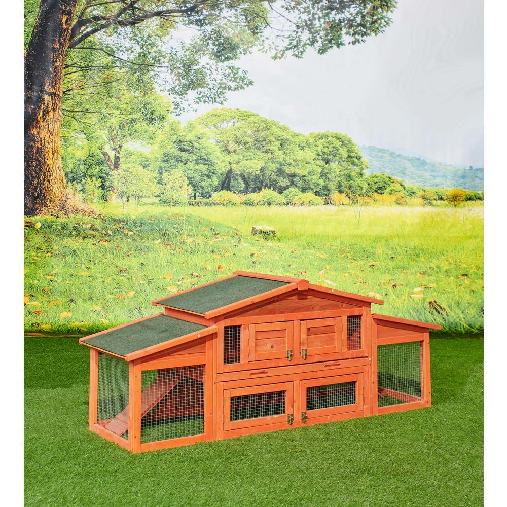 5.9 ft. x 1.7 ft. x 2.4 ft. Wood Rabbit Hutch Outdoor Small Animals House Chicken Coop with 2 Run Play Area - Large by Angel Sar - Image 8