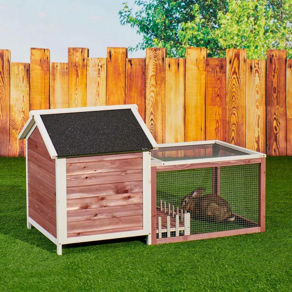 4.9 ft. x 2.2 ft. x 2.8 ft. Wood Small Animal House Rabbit Hutch Chicken Coop with Porch Fence - Medium Auburn by Angel Sar - Image 7
