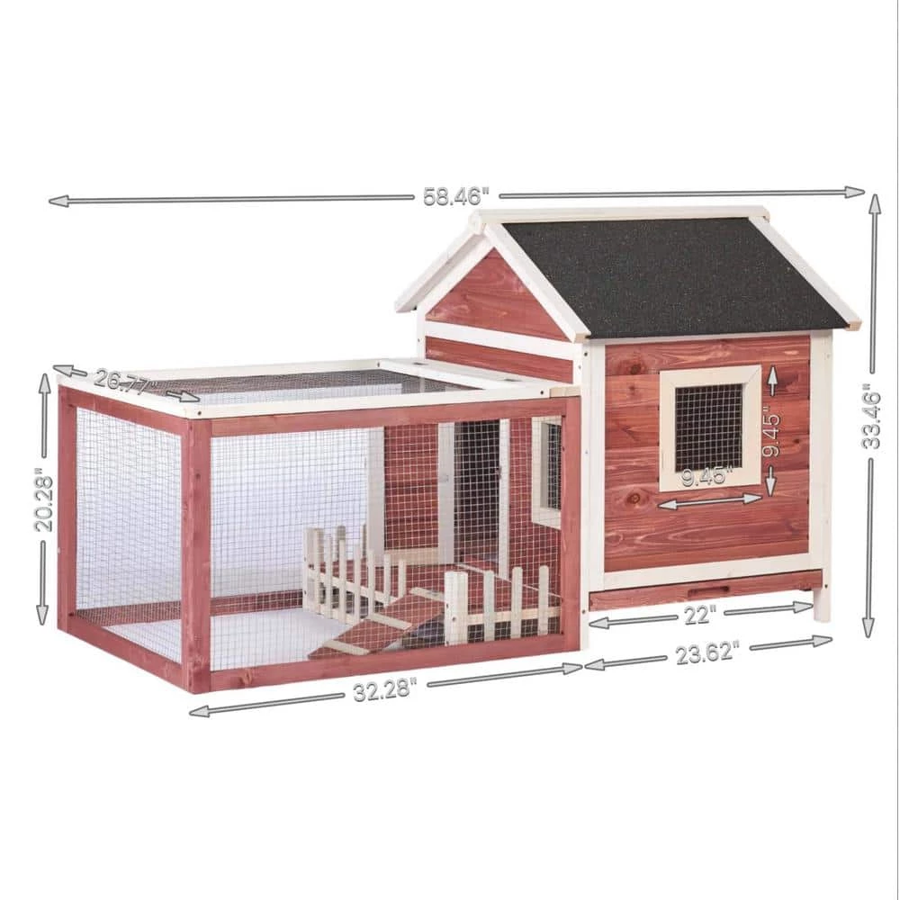 4.9 ft. x 2.2 ft. x 2.8 ft. Wood Small Animal House Rabbit Hutch Chicken Coop with Porch Fence - Medium Auburn by Angel Sar - Image 5