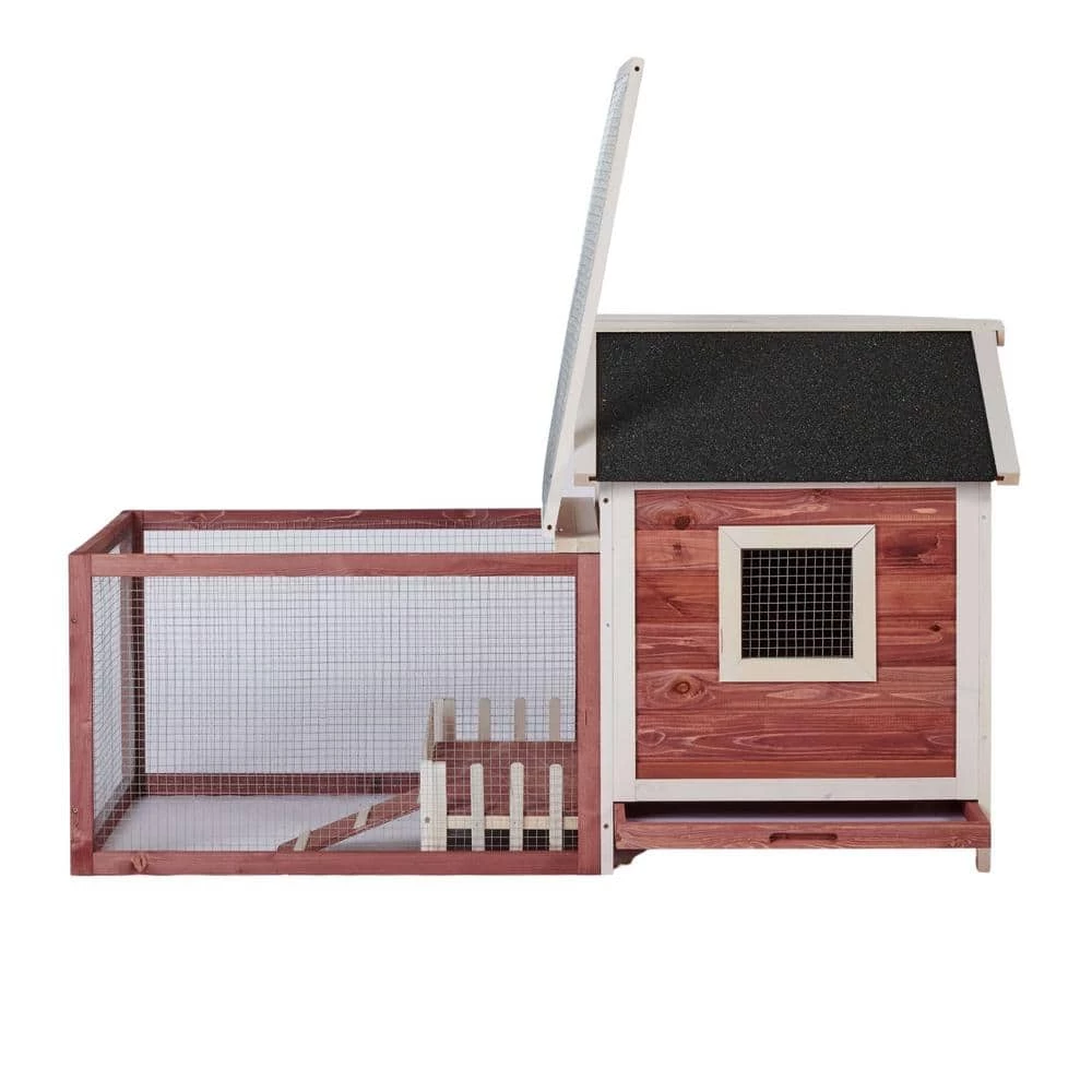 4.9 ft. x 2.2 ft. x 2.8 ft. Wood Small Animal House Rabbit Hutch Chicken Coop with Porch Fence - Medium Auburn by Angel Sar