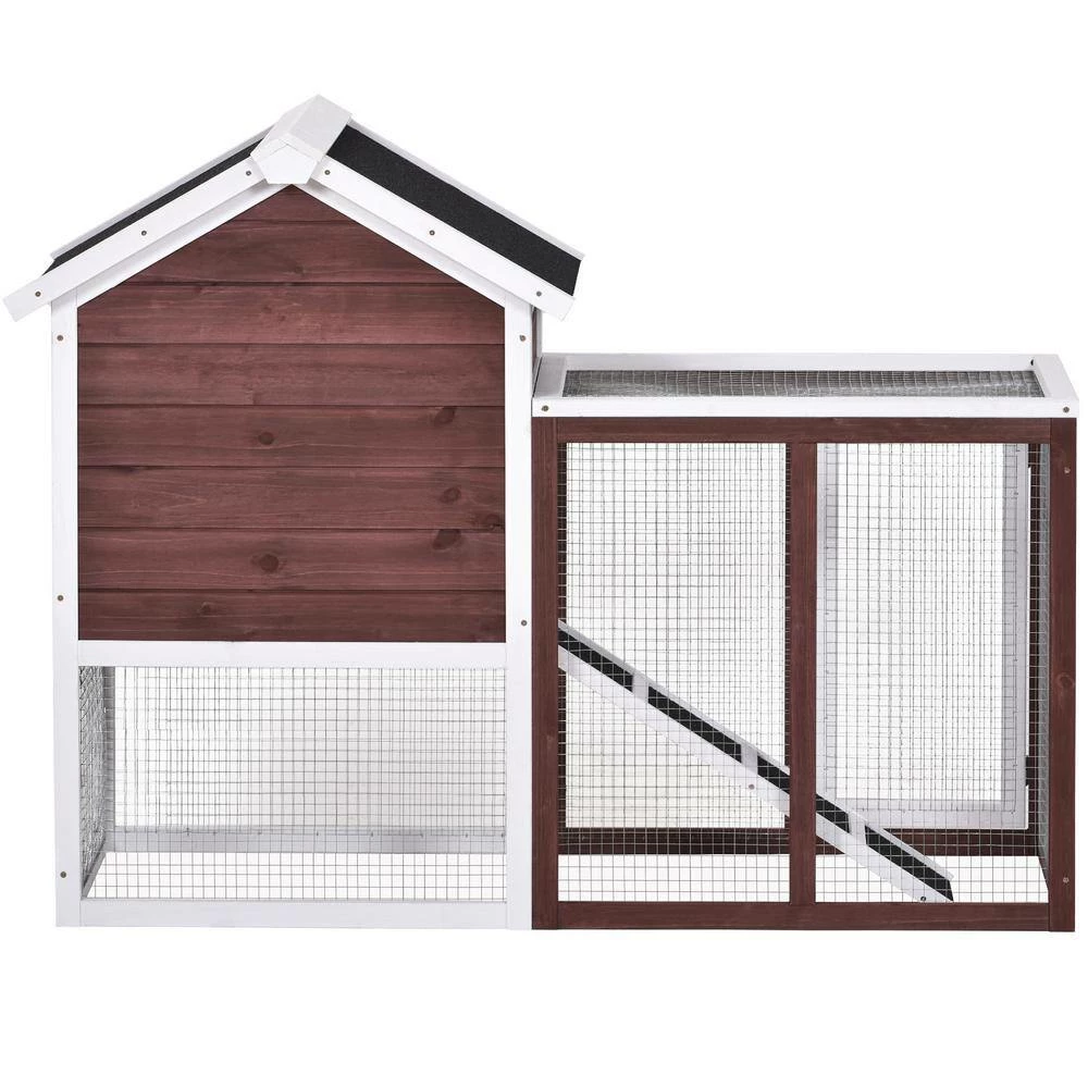 4.9 ft. x 2.2 ft. x 2.8 ft. Wood Small Animal House Rabbit Hutch Chicken Coop with Porch Fence - Medium Auburn by Angel Sar - Image 3