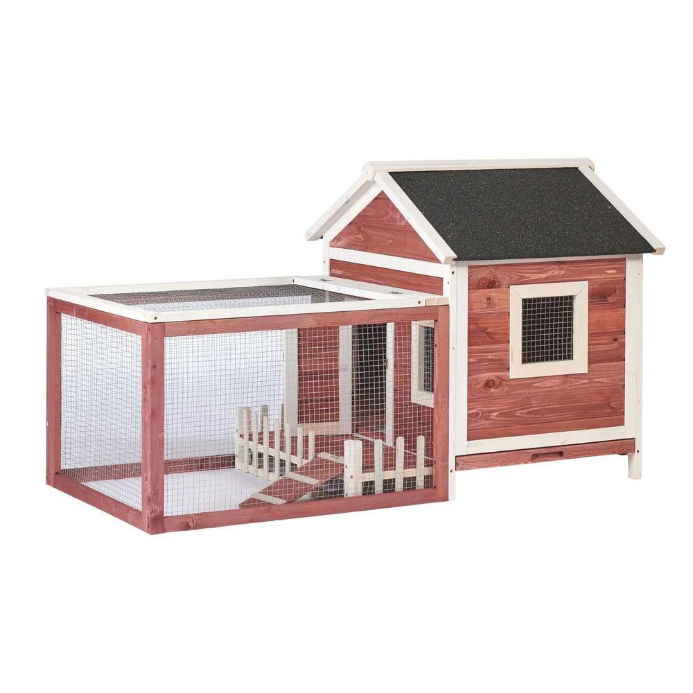4.9 ft. x 2.2 ft. x 2.8 ft. Wood Small Animal House Rabbit Hutch Chicken Coop with Porch Fence - Medium Auburn by Angel Sar - Image 4