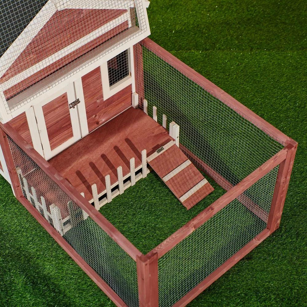 4.9 ft. x 2.2 ft. x 2.8 ft. Wood Small Animal House Rabbit Hutch Chicken Coop with Porch Fence - Medium Auburn by Angel Sar - Image 8