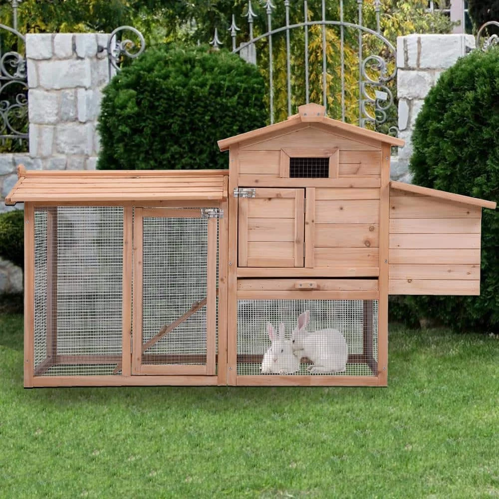 Rabbit Hutch, Outdoor Wooden Pet House Wooden Cage with Ventilation Gridding Fences, Openable Door by Amucolo - Image 8