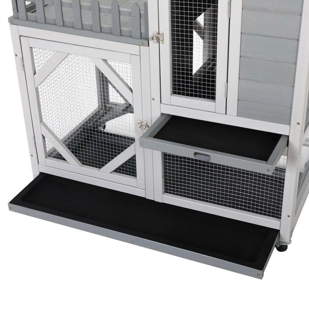 Pine Wood Bunny Cage with Casters, Indoor and Outdoor Animal House by Kahomvis - Image 7