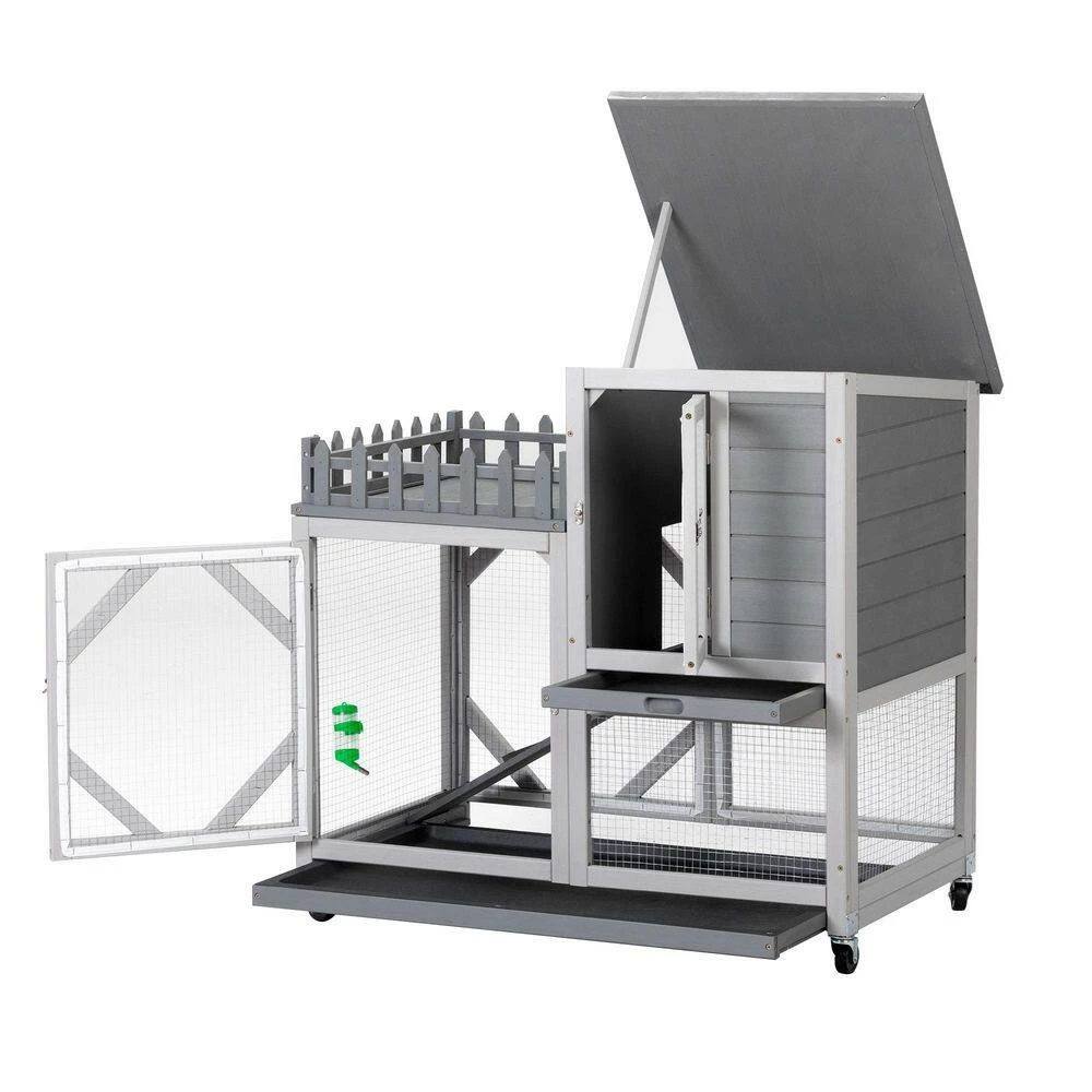 Pine Wood Bunny Cage with Casters, Indoor and Outdoor Animal House by Kahomvis - Image 6