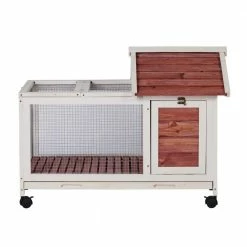 Outdoor Wooden Rabbit Hutch with Wheels, Red by Tatayosi