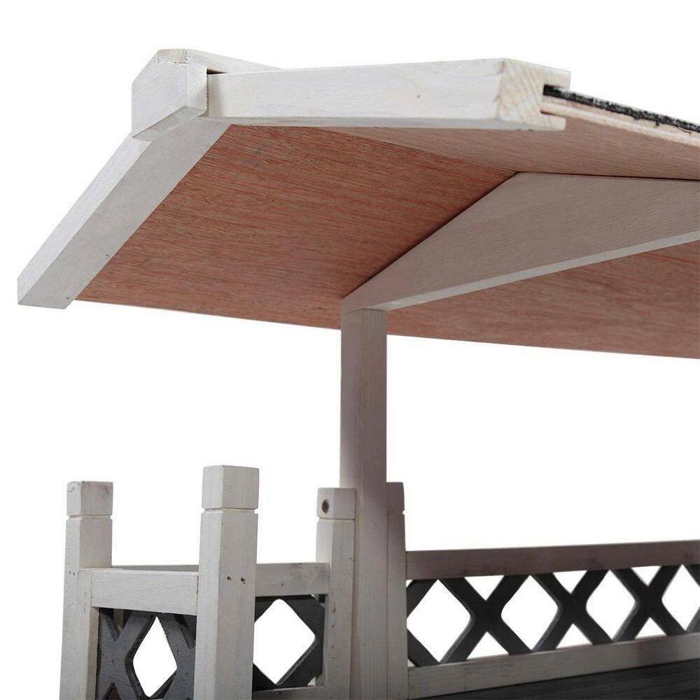 2-Tier Wood Rabbit Hutch Outdoor Pet House with Roof and Ladder, Pet Shelter for Indoor and Outdoor, Gray and White by Unbranded - Image 4