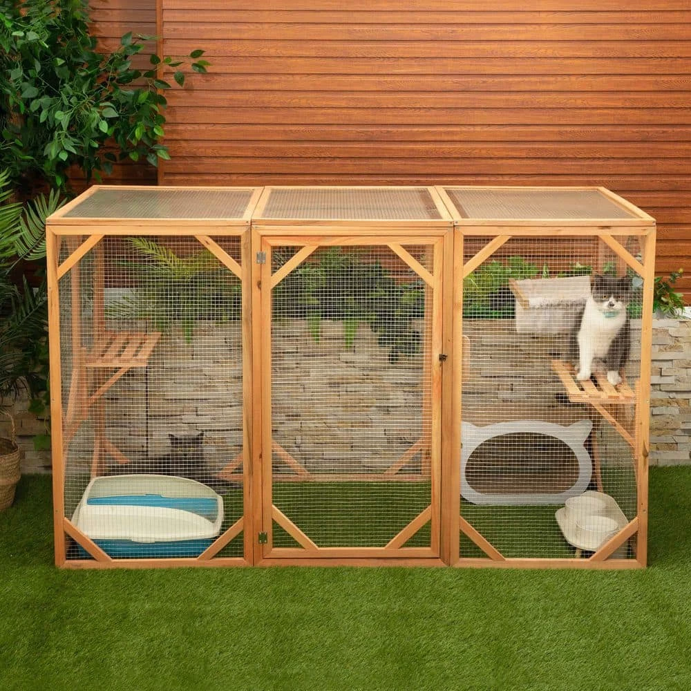 Wooden Cat Catio Enclosure with Solar Flat Roof by Foobrues - Image 4