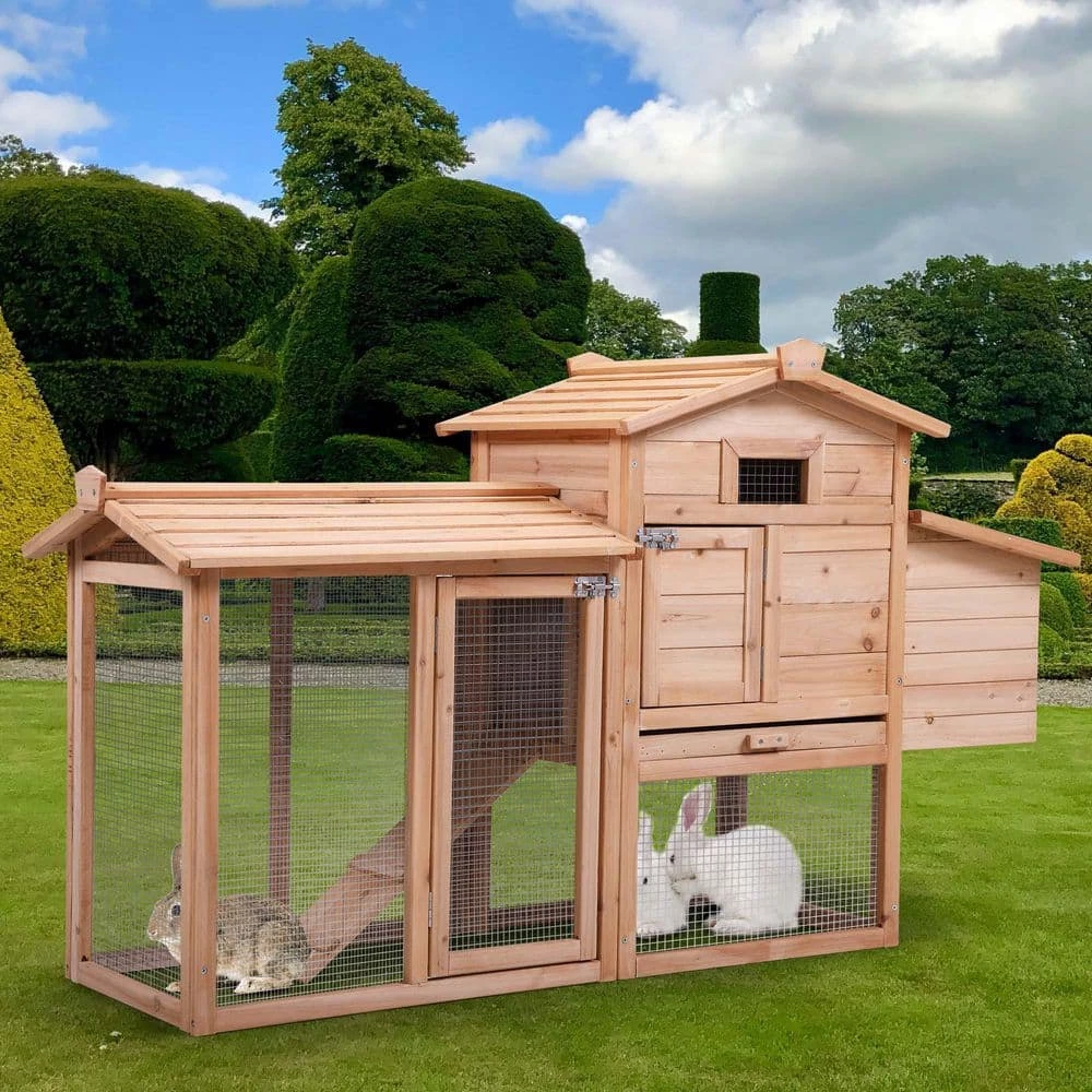 Outdoor Fir Wooden Pet Bunny House Wooden Cage in Natural by Foobrues - Image 5
