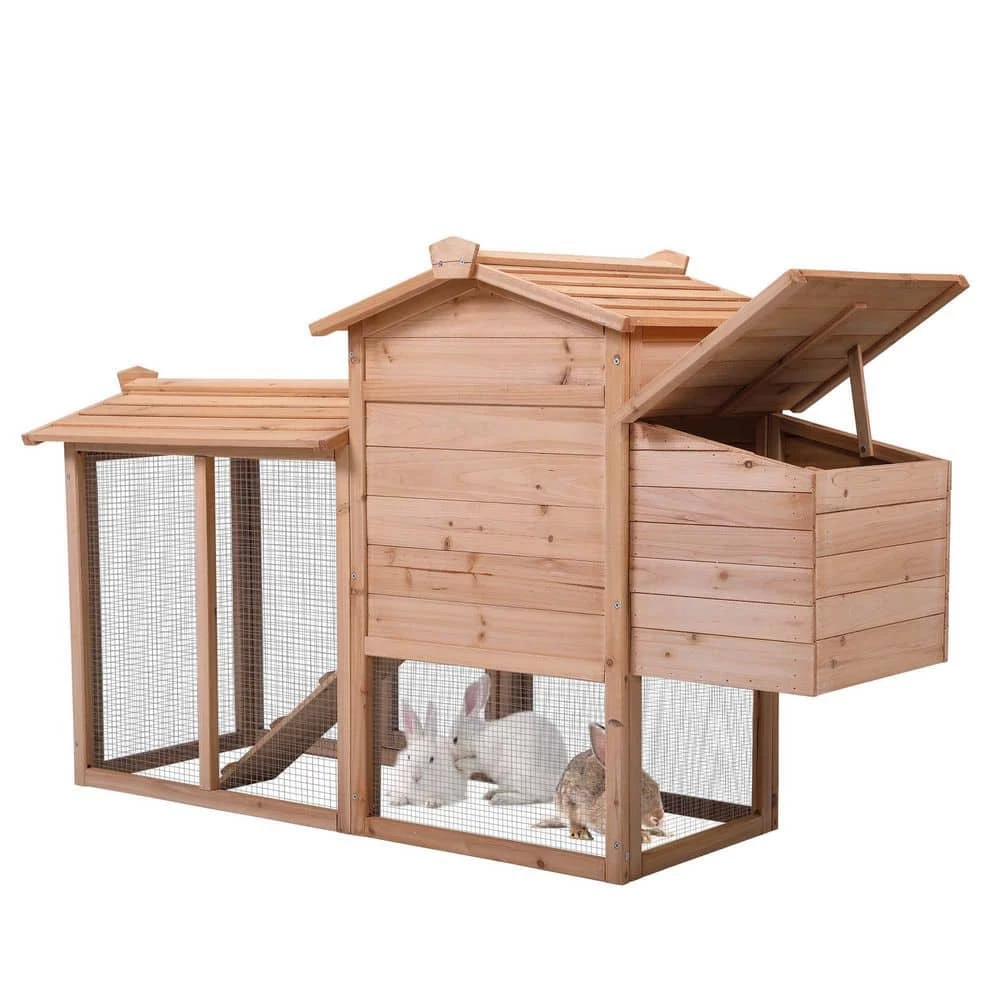 Outdoor Fir Wooden Pet Bunny House Wooden Cage in Natural by Foobrues - Image 4