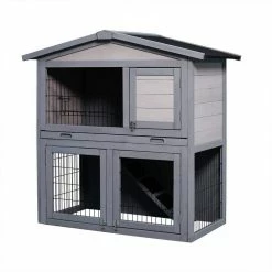 Gray Wooden 2 Story Design Outdoor Rabbit Guinea Pigs Hutch Ferrets by Foobrues