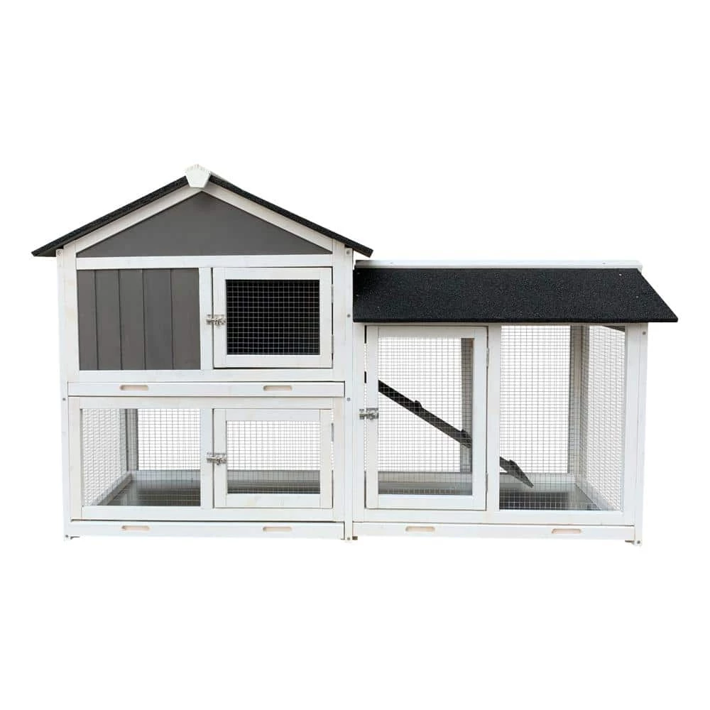 Wooden Outdoor Rabbit Hutch with Running Cage and Removable Tray Ramp by Amucolo