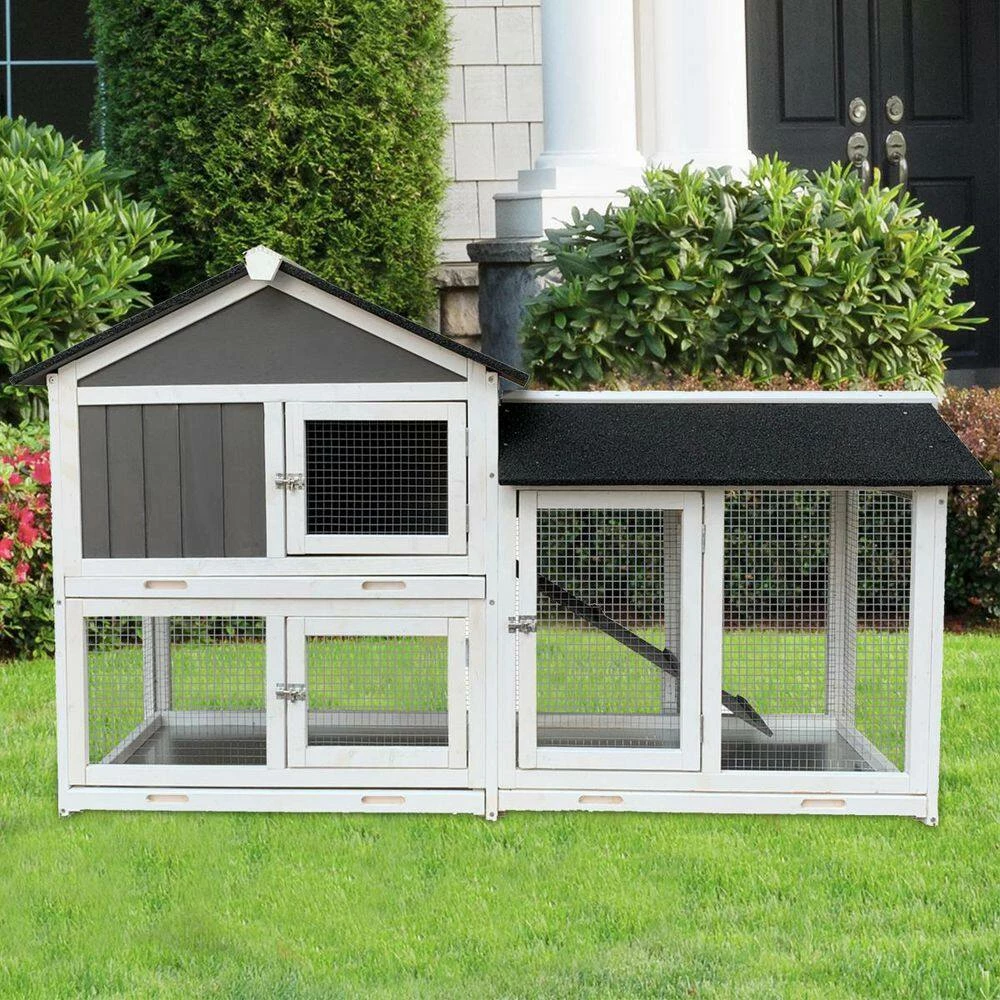 Wooden Outdoor Rabbit Hutch with Running Cage and Removable Tray Ramp by Amucolo - Image 6