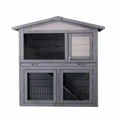 Wooden Outdoor Rabbit Hutch with Running Cage, Removable Tray Ramp and 2 Story Design by Amucolo