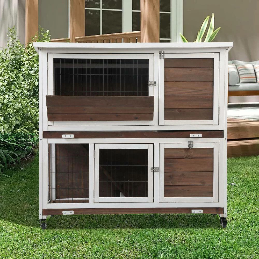 Outdoor Wooden Rabbit Hutch Chicken Coop with Removable Tray and Ramp by ANGELES HOME - Image 7