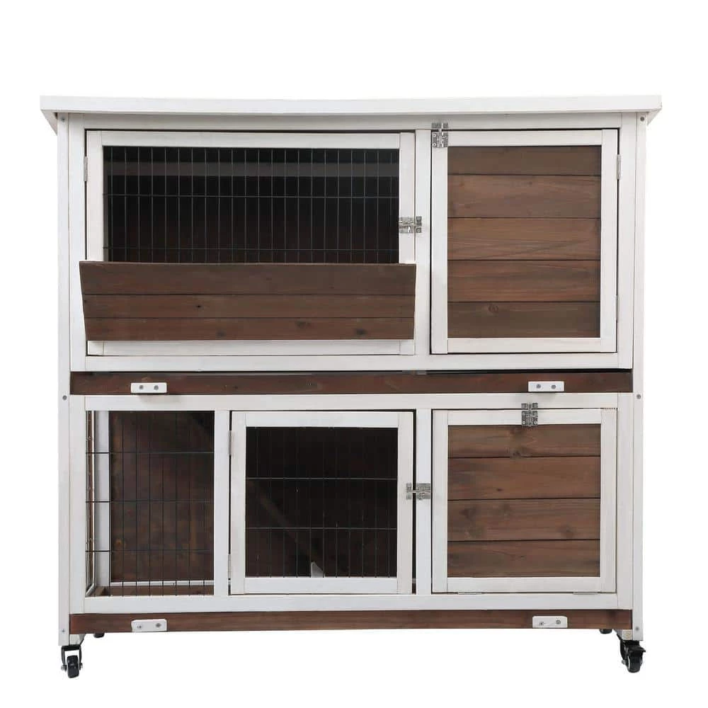 Outdoor Wooden Rabbit Hutch Chicken Coop with Removable Tray and Ramp by ANGELES HOME