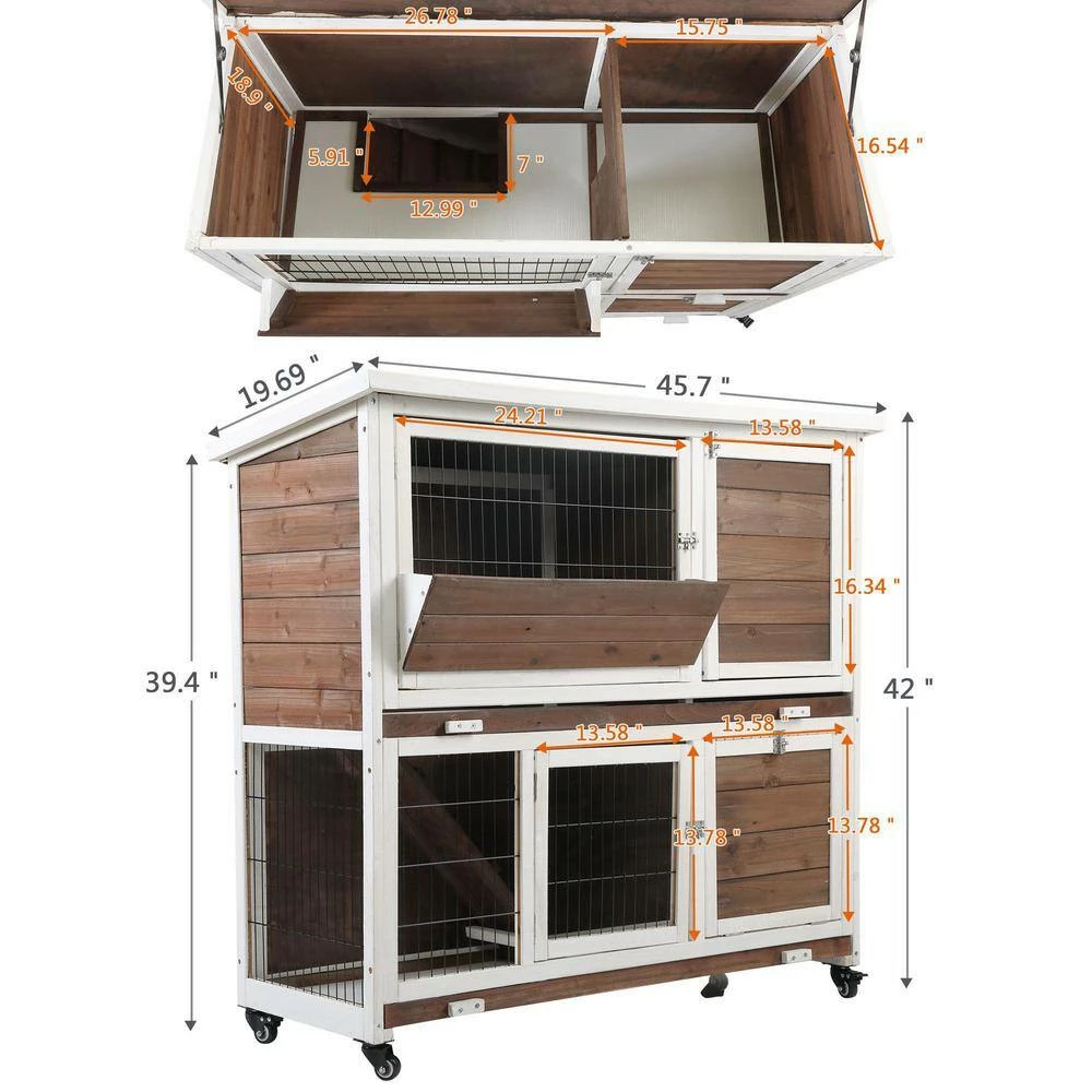 Outdoor Wooden Rabbit Hutch Chicken Coop with Removable Tray and Ramp by ANGELES HOME - Image 2