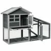 Gray Wooden Rabbit Hutch Bunny Cage Small Animal House Shelter House with Ramp and Removable Tray-Large by WELLFOR