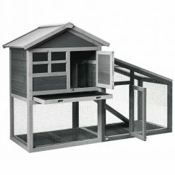 Gray Wooden Rabbit Hutch Bunny Cage Small Animal House Shelter House with Ramp and Removable Tray-Large by WELLFOR