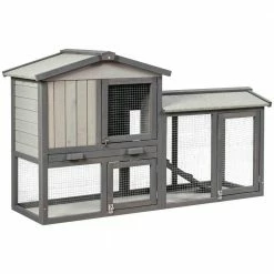 2-Story Wooden Rabbit Hutch Bunny Cage Small Animal House Chicken Coop in Gray with Ramp and Removable Tray by WELLFOR