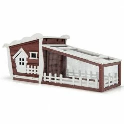 62 in. Wooden Cute Rabbit Hutch Bunny Cage Small Animal House Chicken Coop in Auburn with Removable Tray by WELLFOR