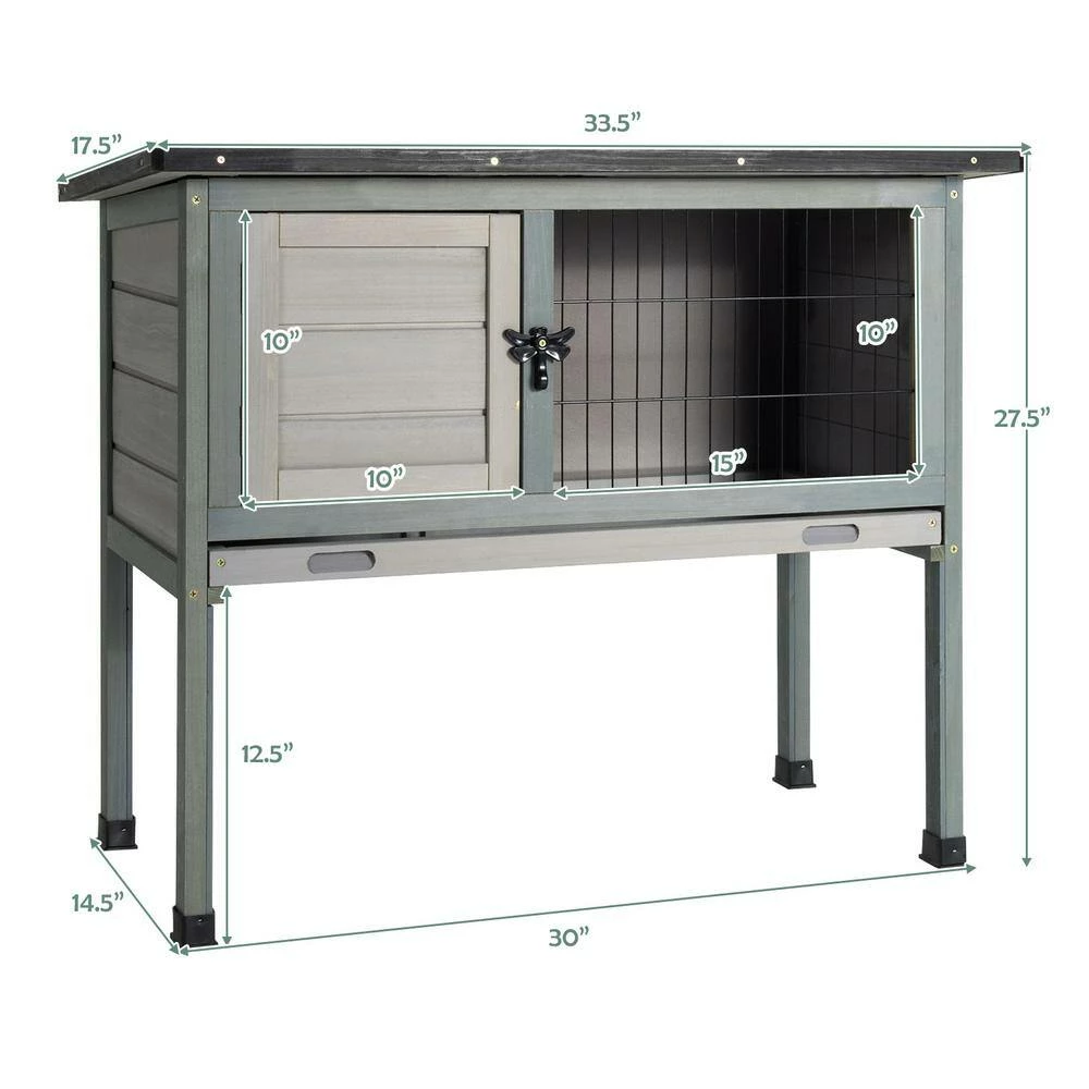 Wooden Elevated Rabbit Hutch Bunny Cage Small Animal House in Gray with Removable Tray by WELLFOR - Image 5