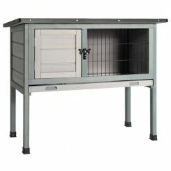 Wooden Elevated Rabbit Hutch Bunny Cage Small Animal House in Gray with Removable Tray by WELLFOR